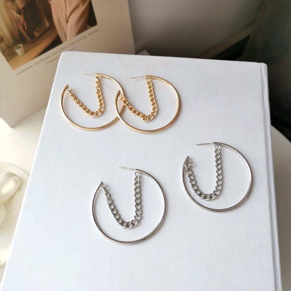 💙Minimalistic Chain Hoops Earrings - Picture 2 of 14